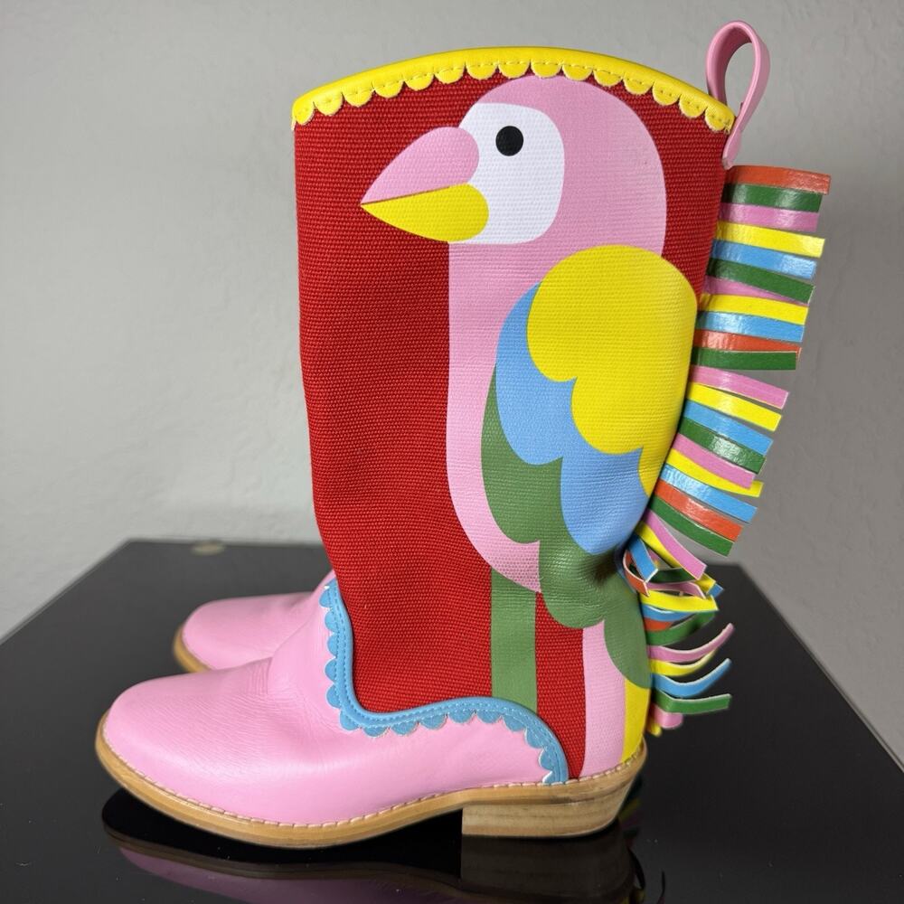 Stella McCartney Parrot Print Fringed Cowboy Boots 27 US 9 Kids Toddler Colorful